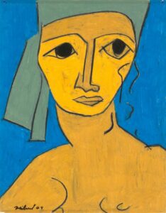 Model with Blue Background