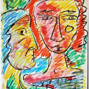 Two Heads Paris Oil Pastel 1971